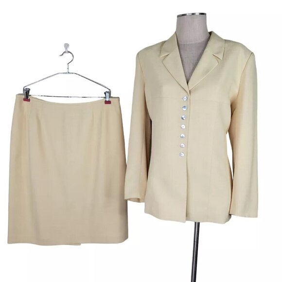 Le Suit Skirt Suit Size 16 Textured Iridescent Buttons Blazer Lined Yellow Long - Picture 1 of 7